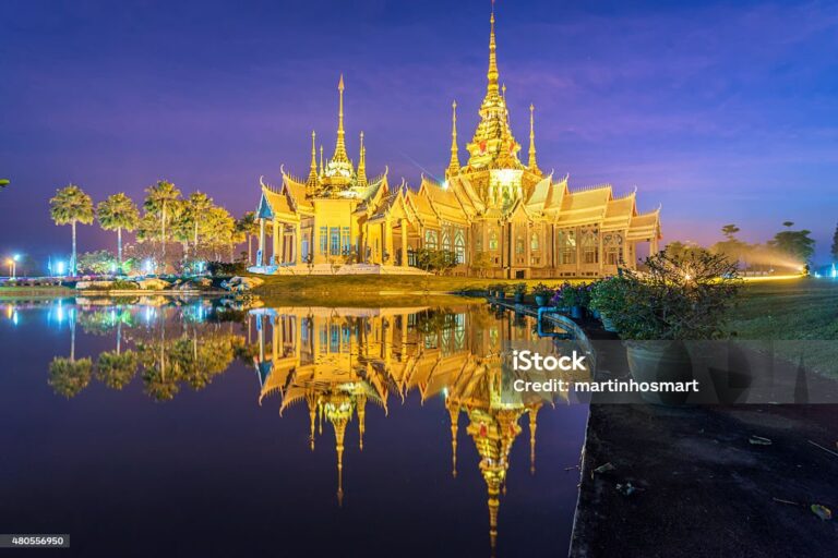A beautiful temple in reflection in twilight  , Nakorn ratchasrima , Thailand